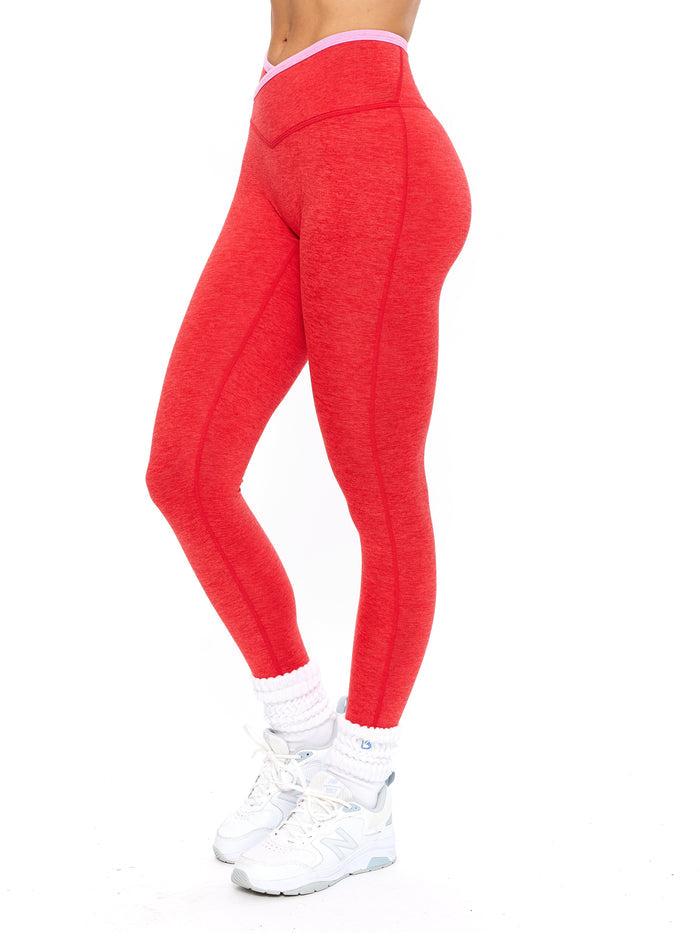Dream Heather Contrast Legging - Salsa Red