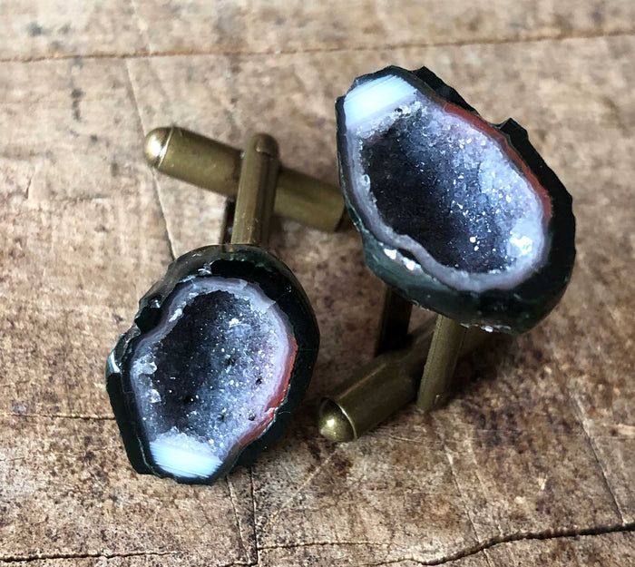 Druzy Agate Geode Cufflinks, Tabasco geode cuff links