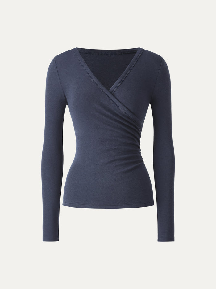 OGLmove Eco-MiYaMoon® Surplice Ruched Long Sleeve Top