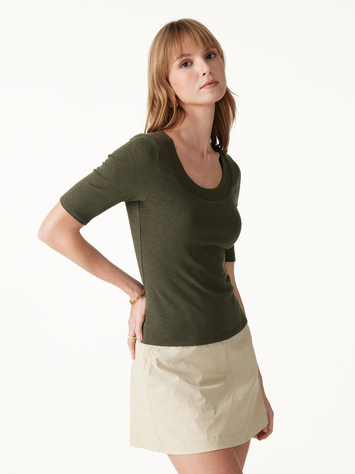 OGLmove Eco-Mousse® Slub U-Neck Elbow Sleeve Bra Top