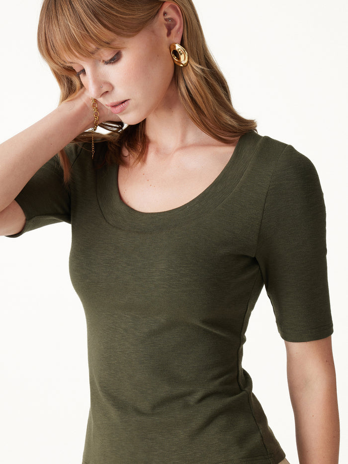 OGLmove Eco-Mousse® Slub U-Neck Elbow Sleeve Bra Top