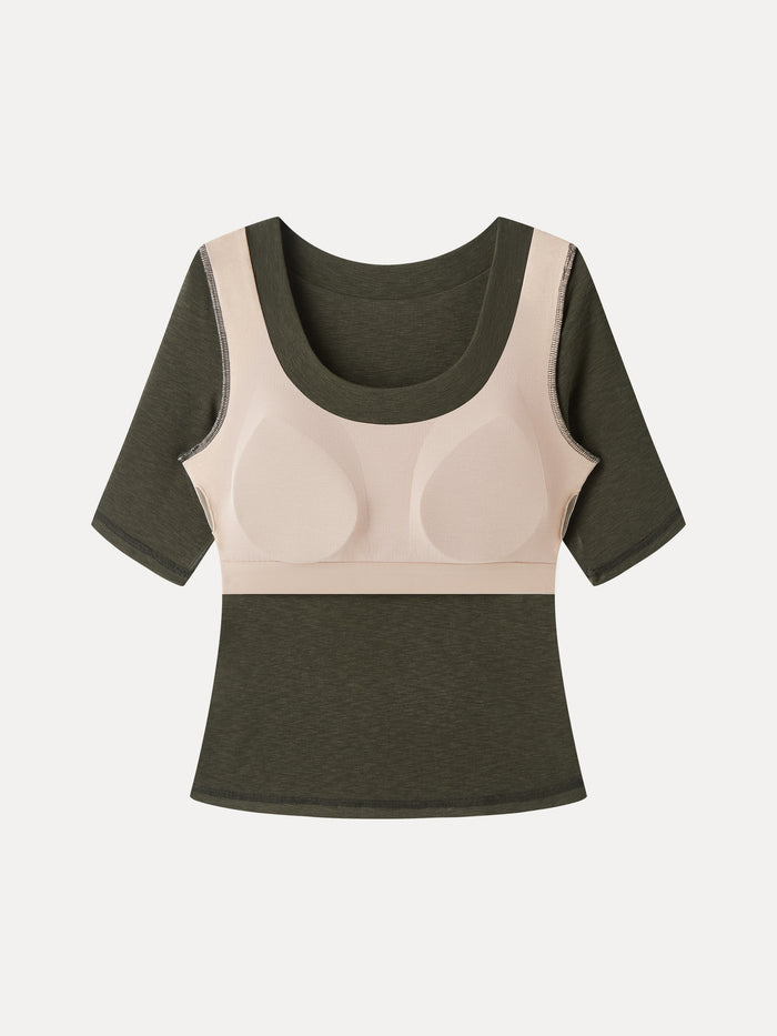 OGLmove Eco-Mousse® Slub U-Neck Elbow Sleeve Bra Top