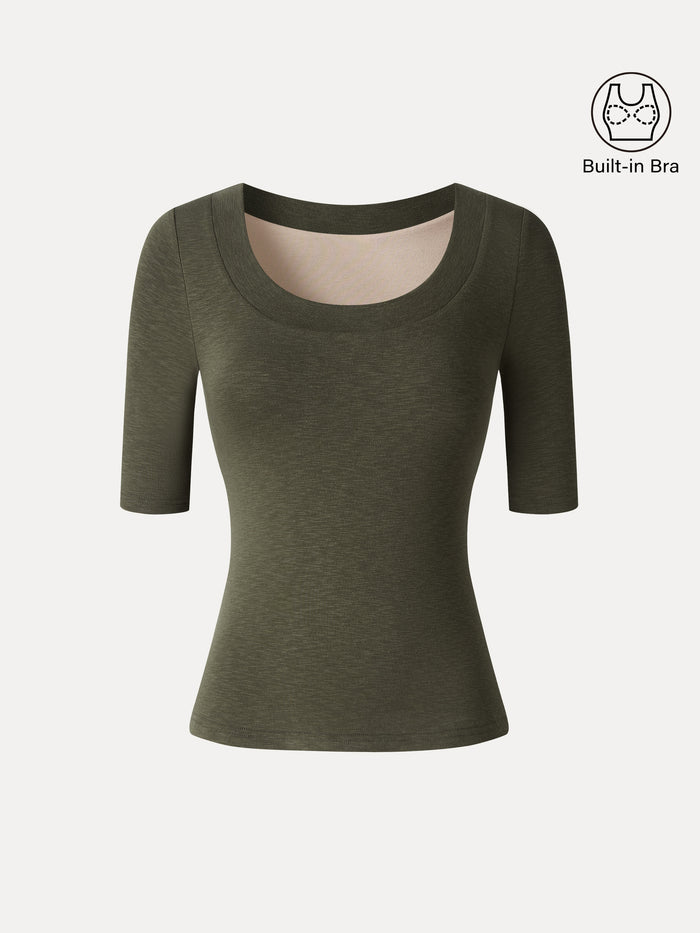 OGLmove Eco-Mousse® Slub U-Neck Elbow Sleeve Bra Top
