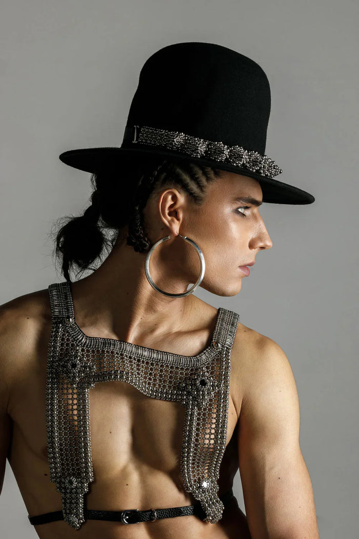 handcrafted eingana hatband in silver by object & dawn with black hat