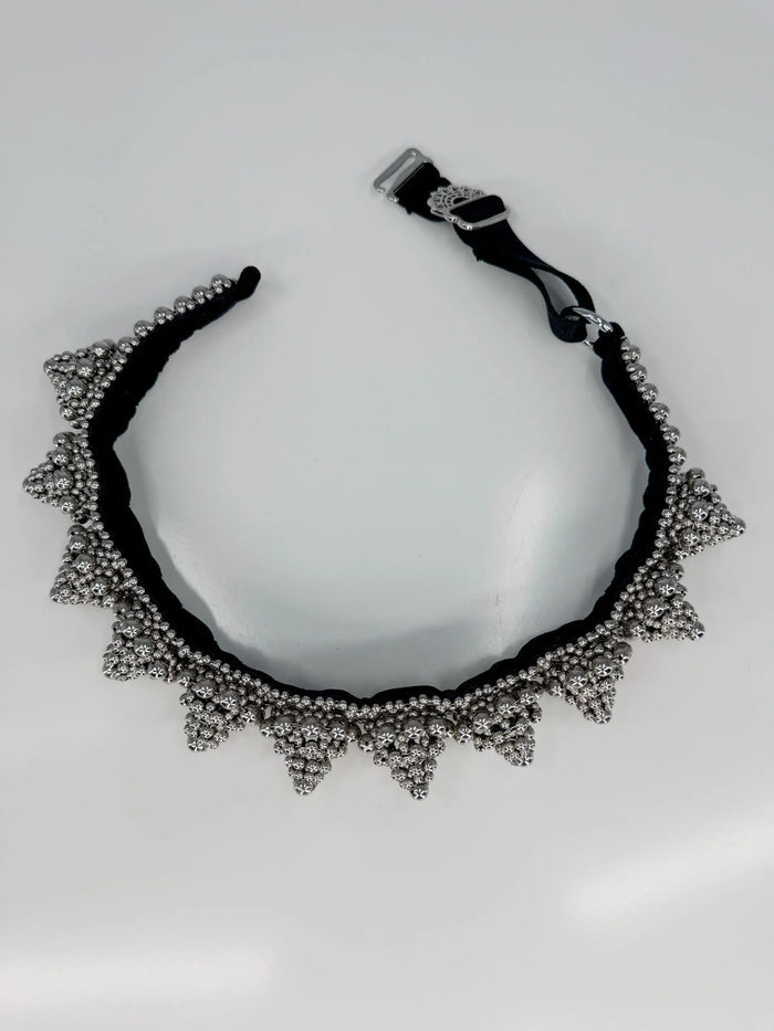handcrafted eingana hatband in silver by object & dawn with black hat