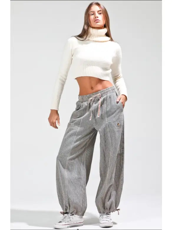 Elastic Waist Vintage drawstring pants - Latte