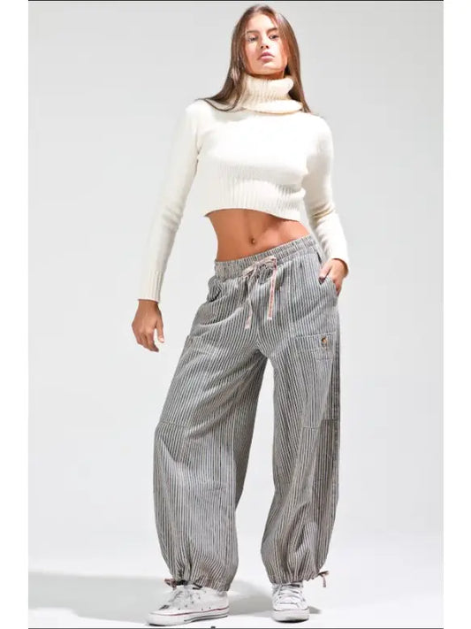Elastic Waist Vintage drawstring pants - Latte