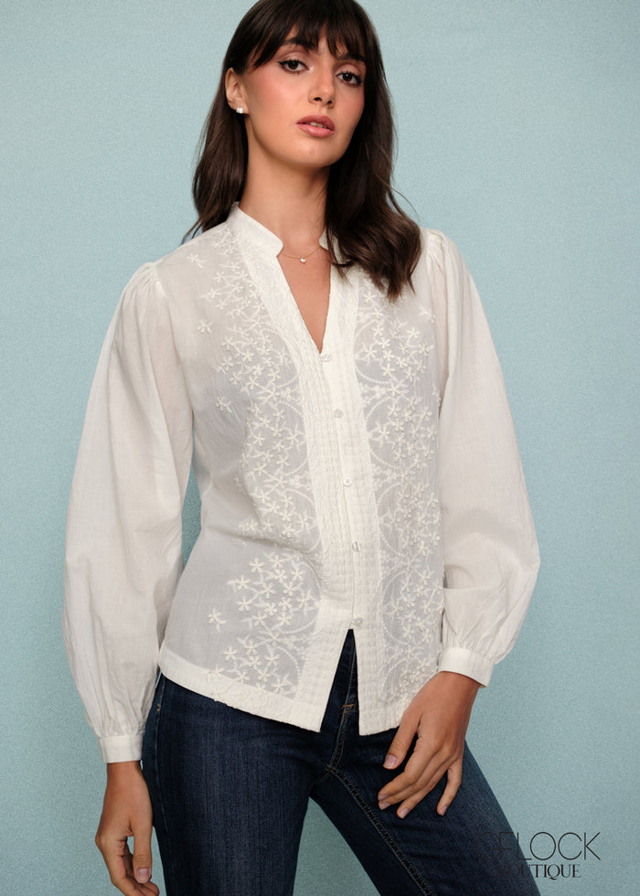 Embroidered V-Neck Shirt - 250426