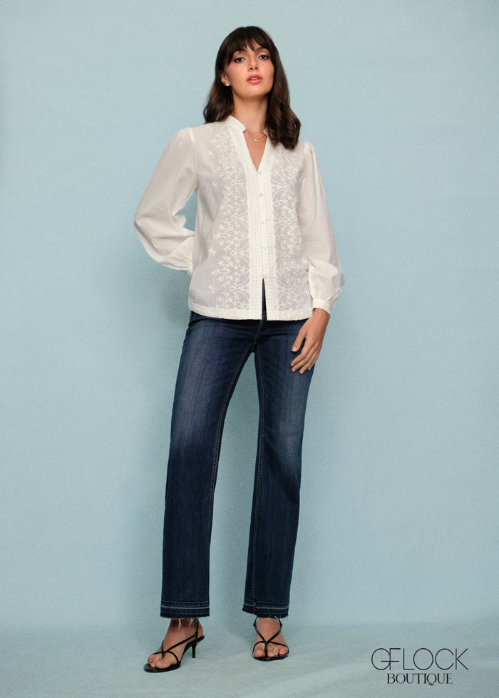 Embroidered V-Neck Shirt - 250426