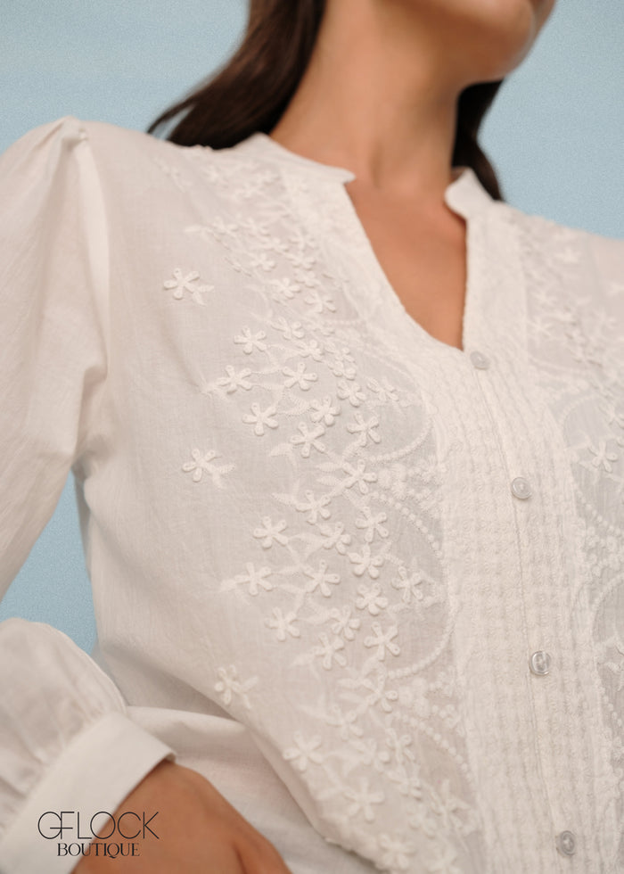 Embroidered V-Neck Shirt - 250426