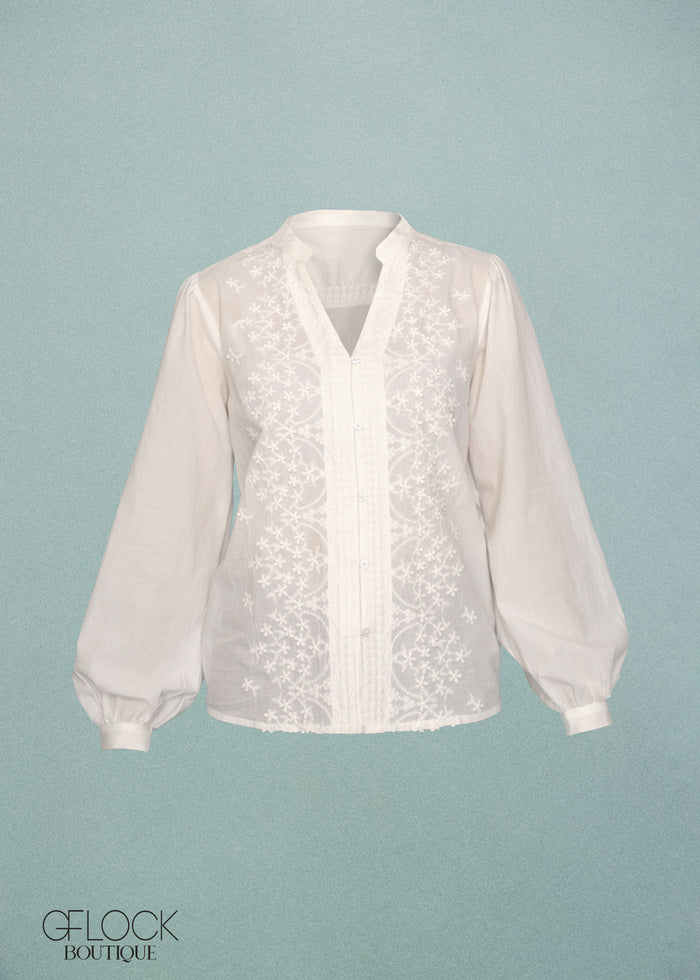 Embroidered V-Neck Shirt - 250426