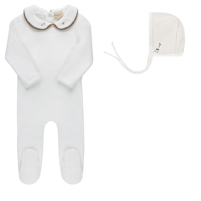 Embroidered Velour Collar Collection - Footie + Bonnet