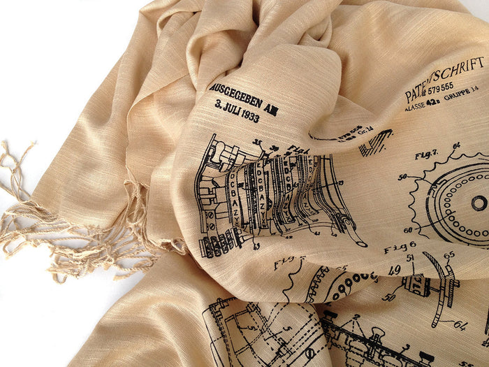 Enigma Machine Scarf. Black on sand.
