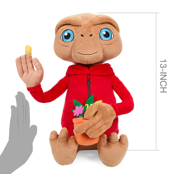 E.T. the Extra-Terrestrial 13-inch interactive plush with hood and light-up finger, soft plush toy featuring E.T. character details.