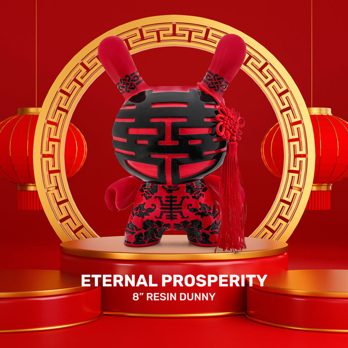 Limited edition Kidrobot Eternal Prosperity 8-inch Dunny resin art figure with vibrant design and detailed features.