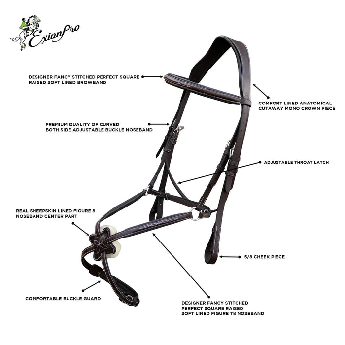 ExionPro Padded Ear Free Monocrown Crown Piece Figure 8 Bridle & Reins