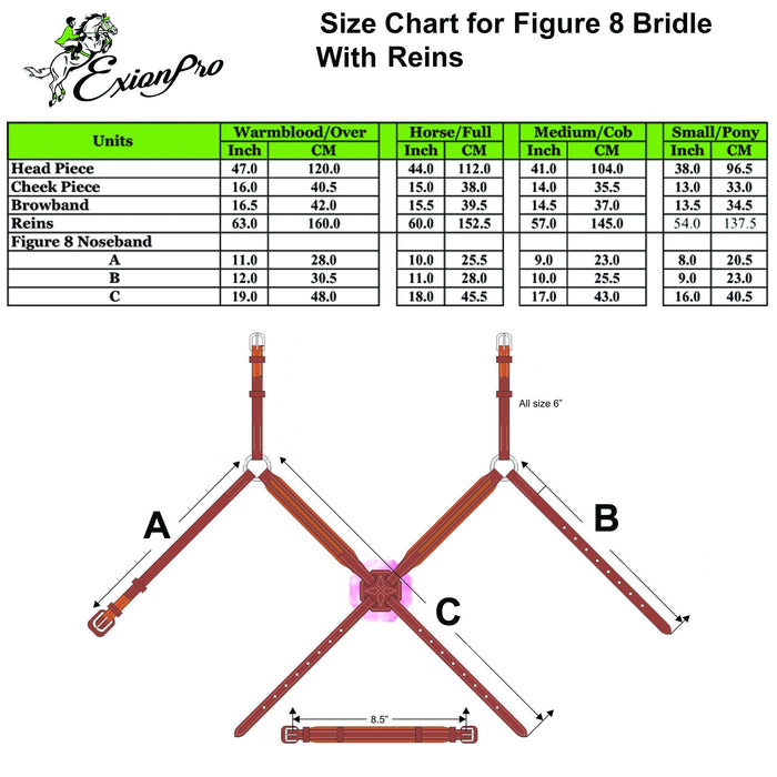 ExionPro SS / Brass Clincher Figure 8 Bridle with Rubber Reins