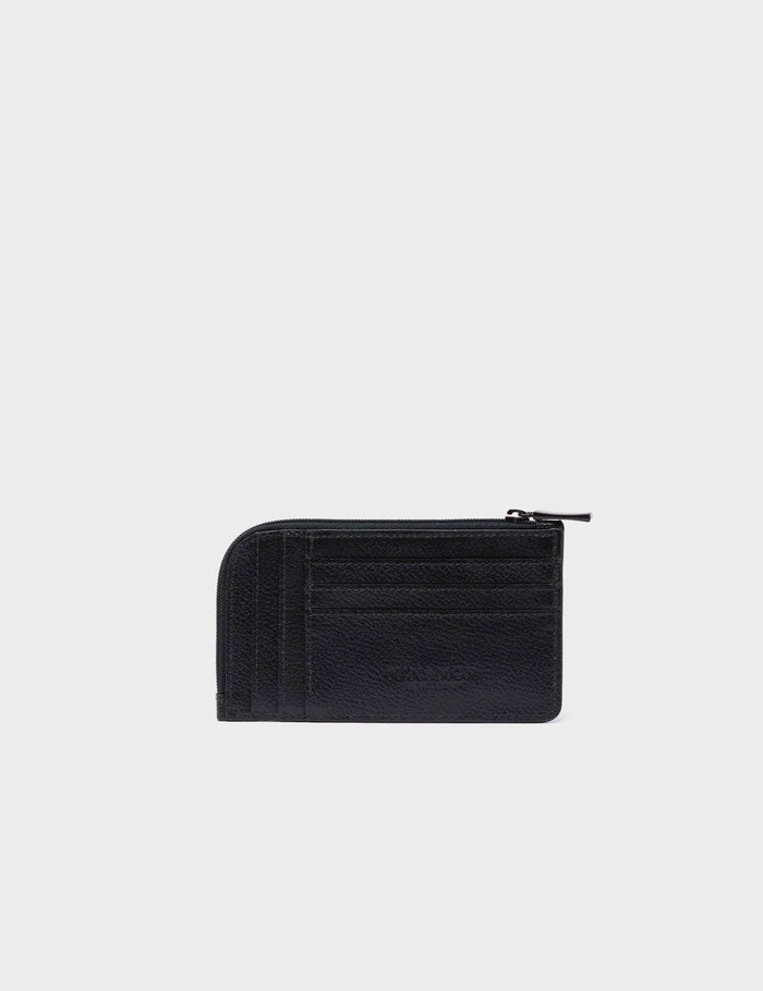 Fausto Black Leather Zip-around Cardholder - All Over Eyes Embroidery