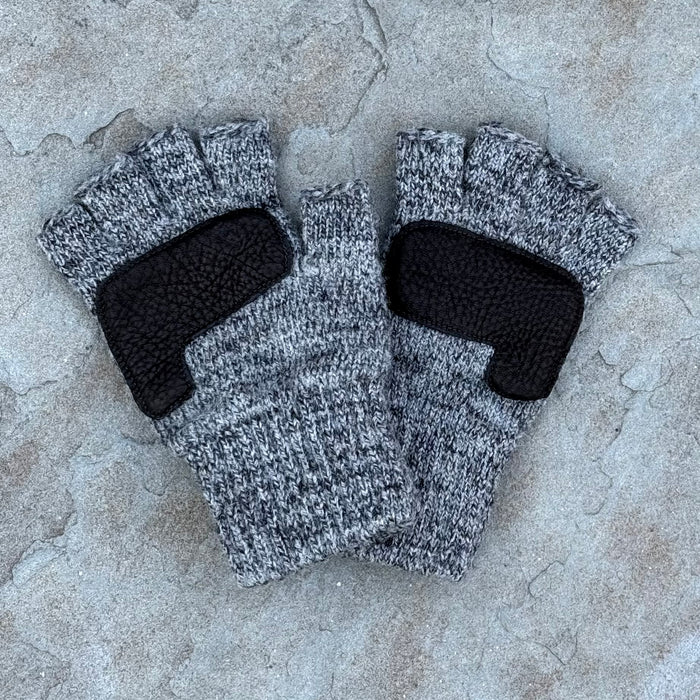 Fingerless Glove w/ Deer Skin - Charcoal Tweed w/Black