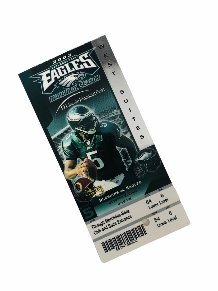 FIRST EAGLES WIN AT LINCOLN FINANCIAL FIELD PHILADELPHIA EAGLES REDSKINS 2003 GAME TICKET