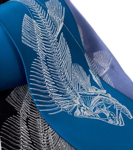 White ink on electric blue, charcoal, blue aster.