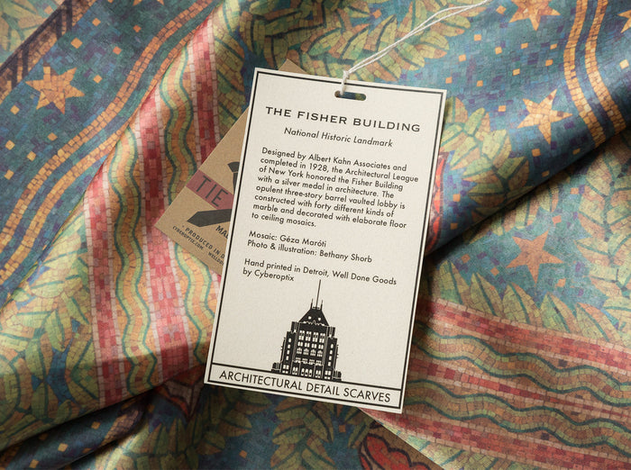 Fisher Building Mosaic Print Neck Scarf; Detroit Architectural Detail. Cyberoptix