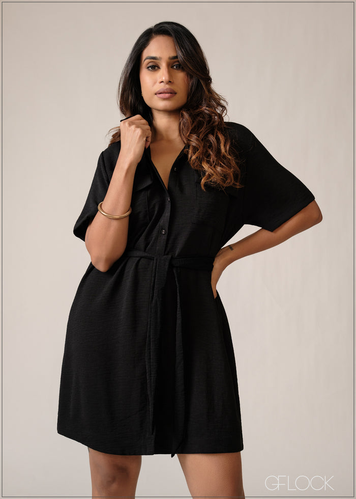Flap Pocket Mini Dress - 150626