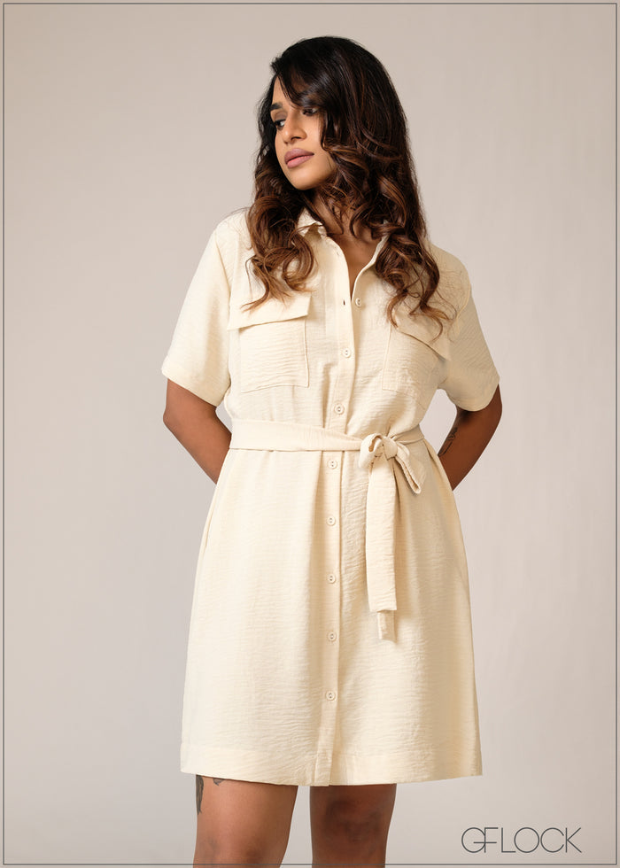 Flap Pocket Mini Dress - 150626