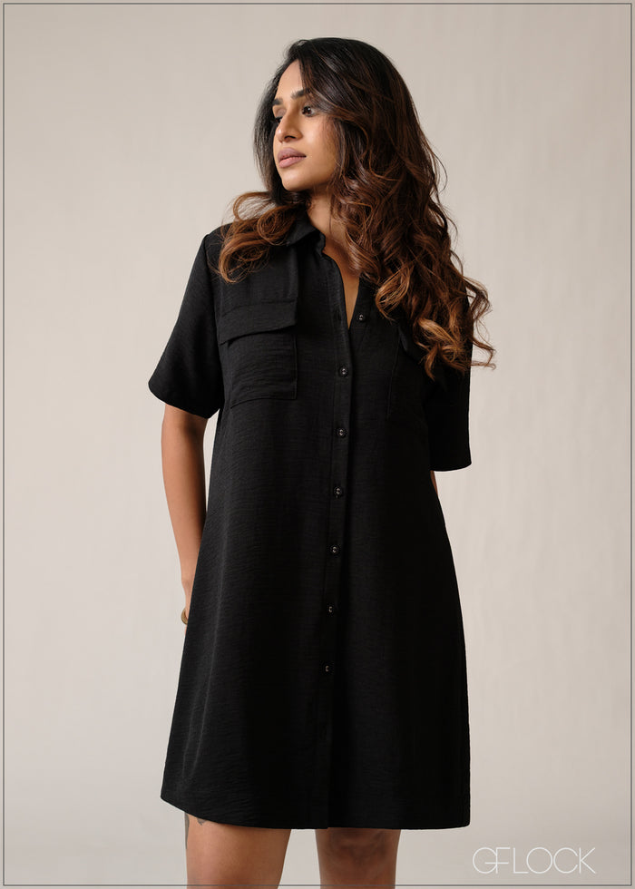 Flap Pocket Mini Dress - 150626
