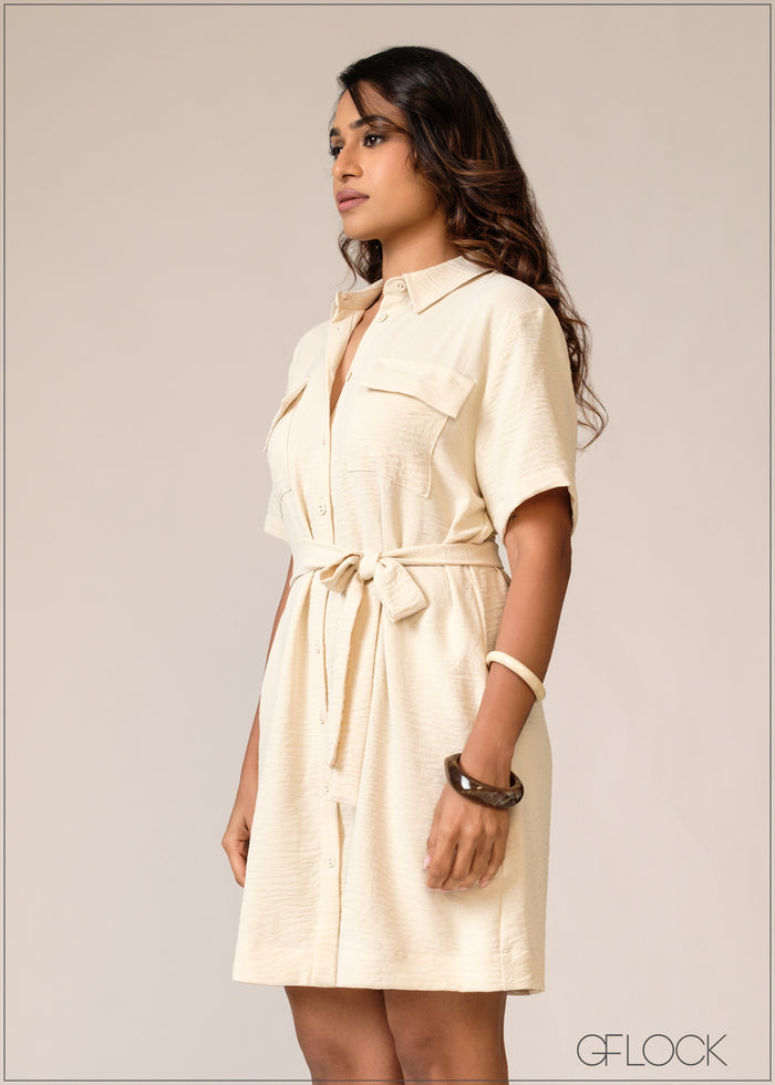 Flap Pocket Mini Dress - 150626