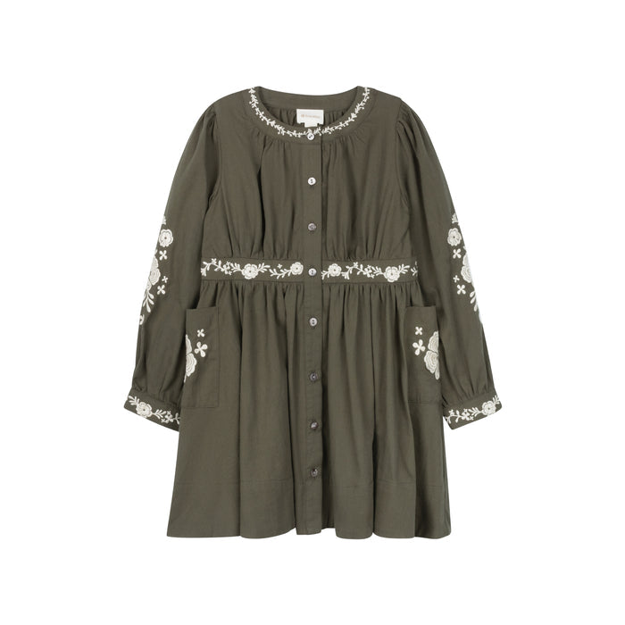 Floral Embroidered Waisted Cotton Dress
