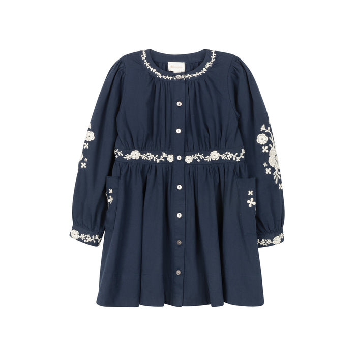 Floral Embroidered Waisted Cotton Dress