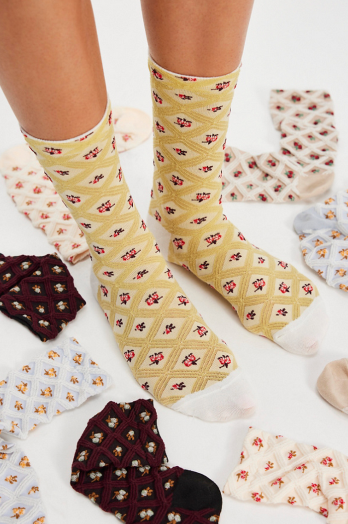 Floral Jacquard Sock - Yellow