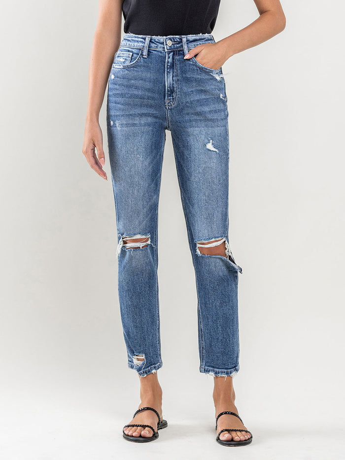 Flying Monkey Distressed Stretch Mom Jeans
