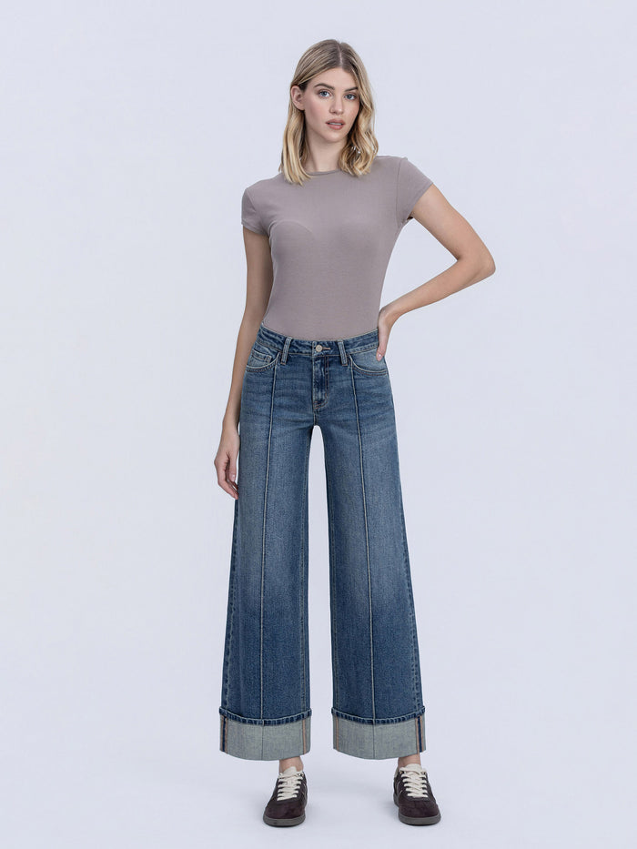 Flying Monkey Mid Rise Pintuck Cuffed Baggy Wide