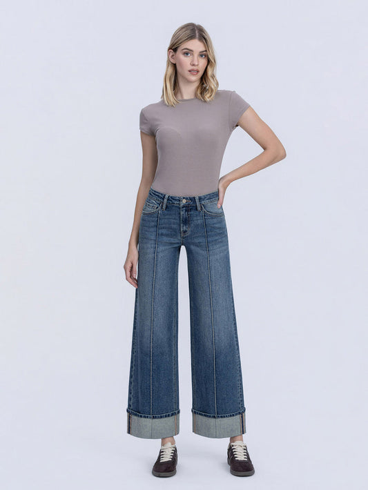 Flying Monkey Mid Rise Pintuck Cuffed Baggy Wide