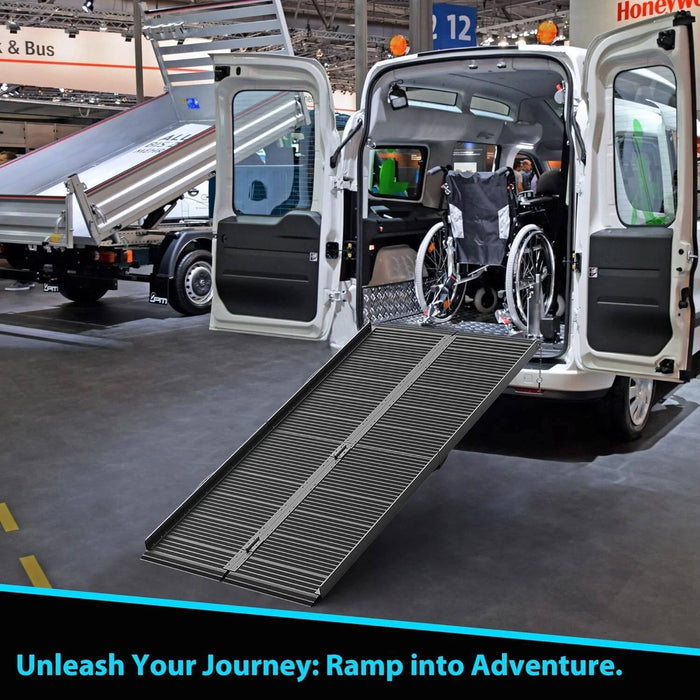 Folding Wheelchair Ramp Aluminum Portable - 600 Lbs Non-Slip Mobility Ramp