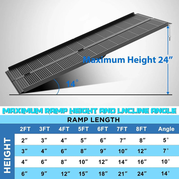 Folding Wheelchair Ramp Aluminum Portable - 600 Lbs Non-Slip Mobility Ramp
