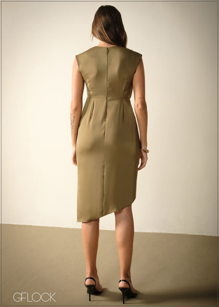 Front Ruched Sleeveless Midi Dress - 271125