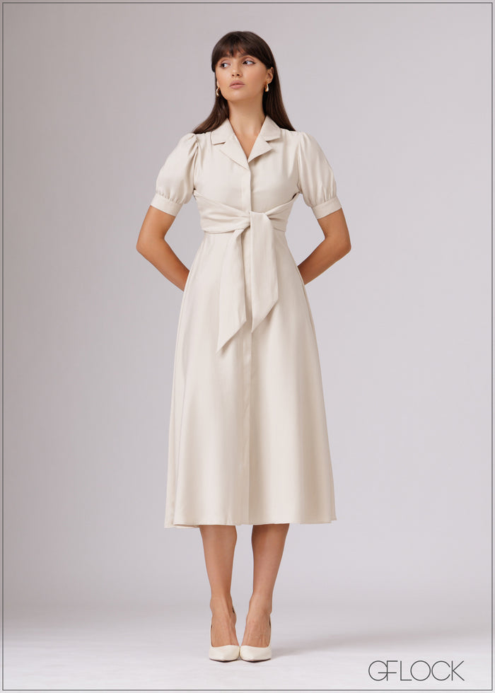 Front Tie-Up Midi Dress - 080526