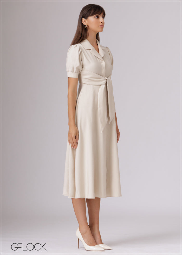 Front Tie-Up Midi Dress - 080526