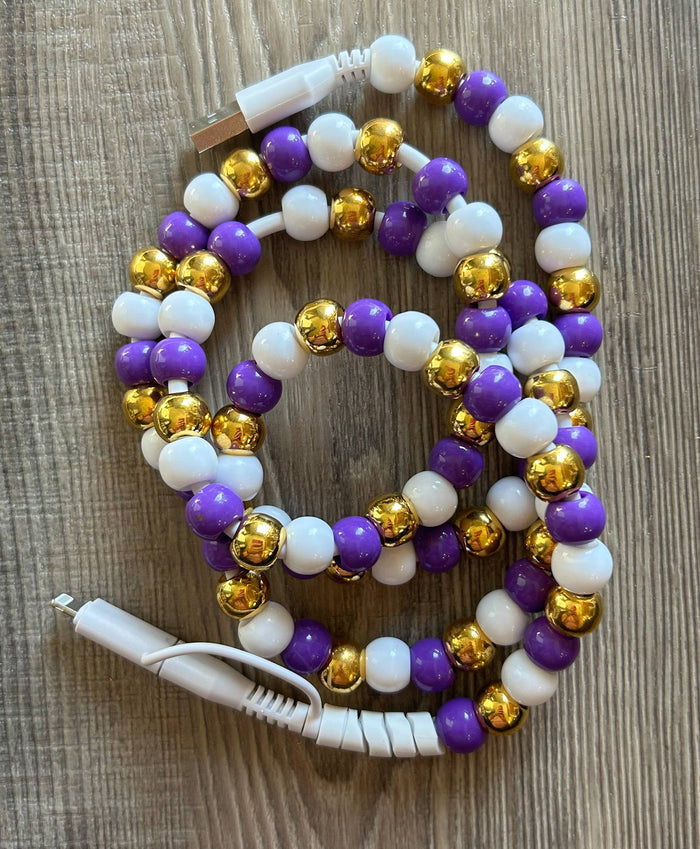 Game Day Phone Cord with Lightening and USB-C: Purple/White/Gold