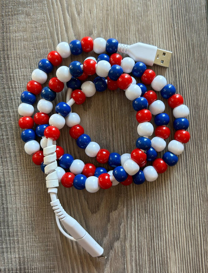 Game Day Phone Cord with Lightening and USB-C: Red/White/Blue