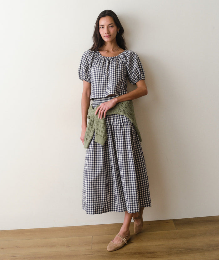 Gia Poplin Blouse - Navy Gingham