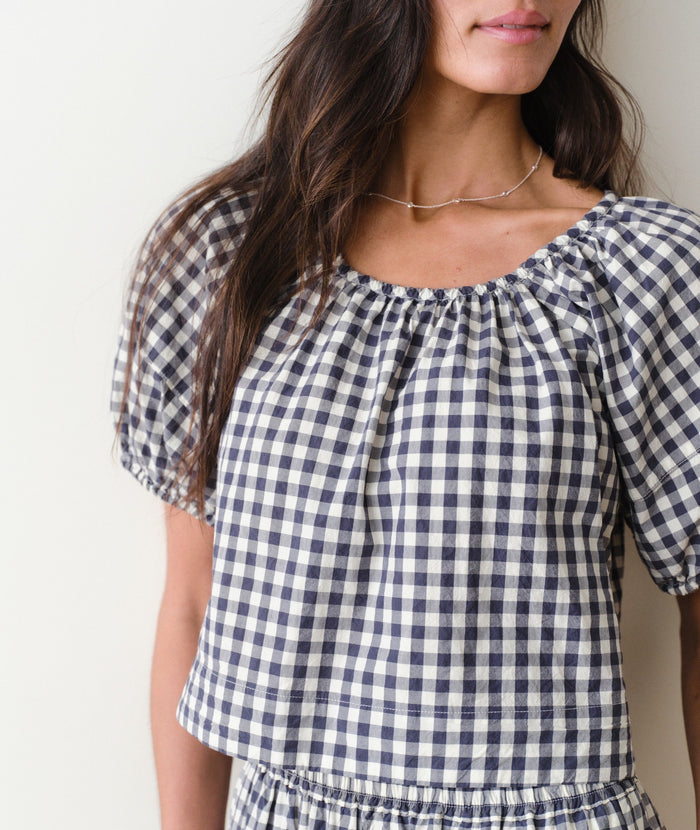 Gia Poplin Blouse - Navy Gingham