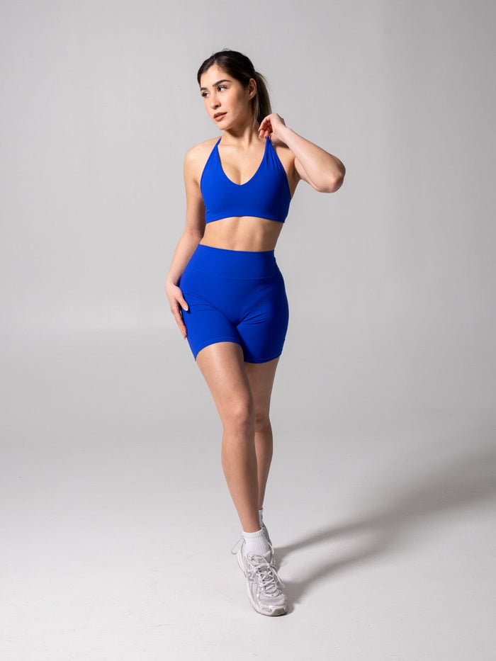 Girlfriend Reversible Sports Bra - Rio Blue and White