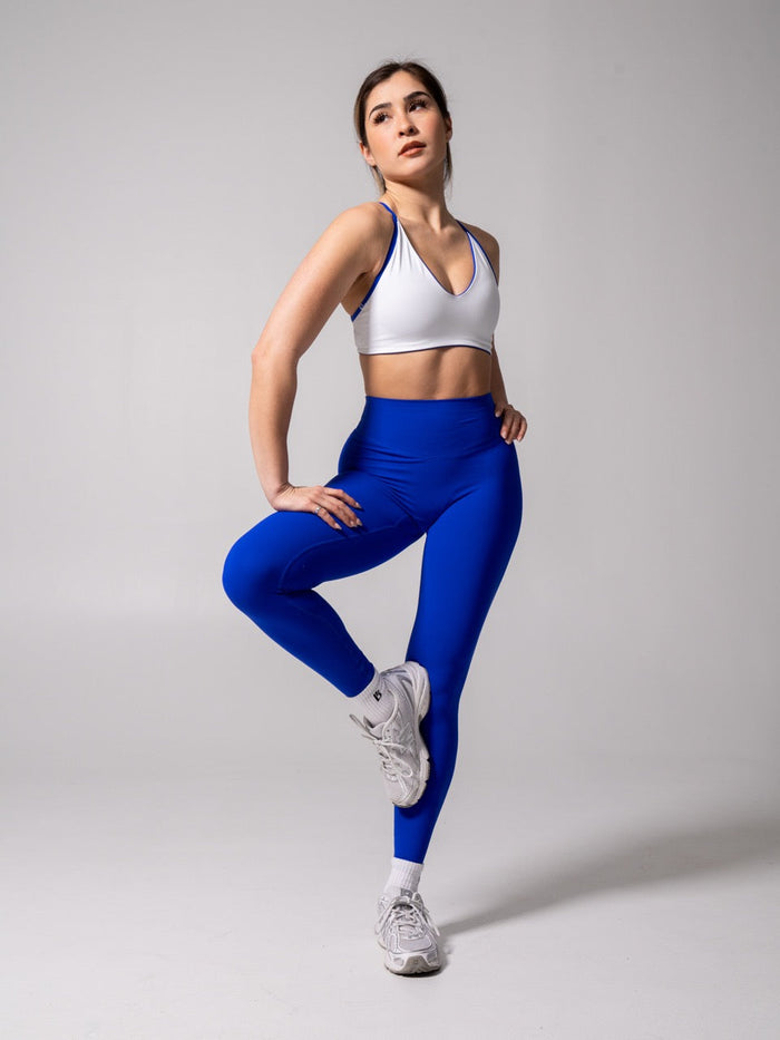 Girlfriend Reversible Sports Bra - Rio Blue and White
