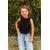 Girls Black Suede Front Arch Fringe Top