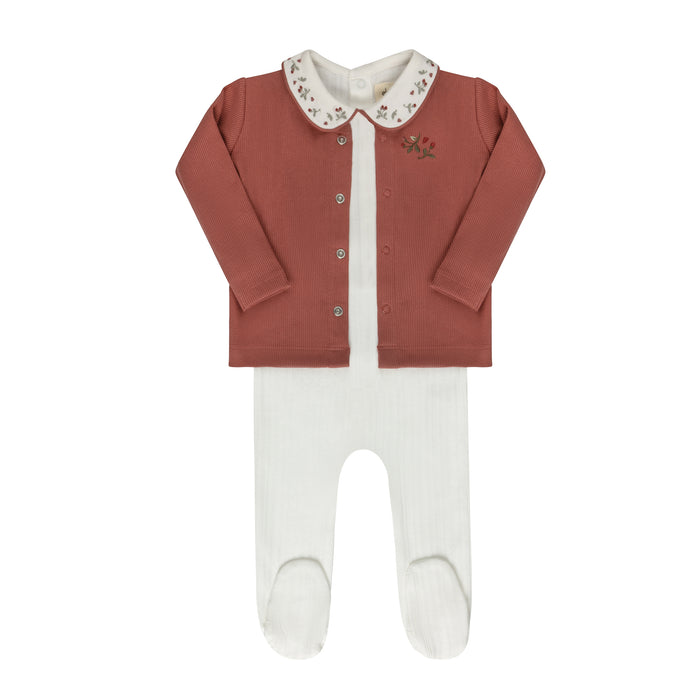 Girls Cardigan – Dark Pink – Embroidered