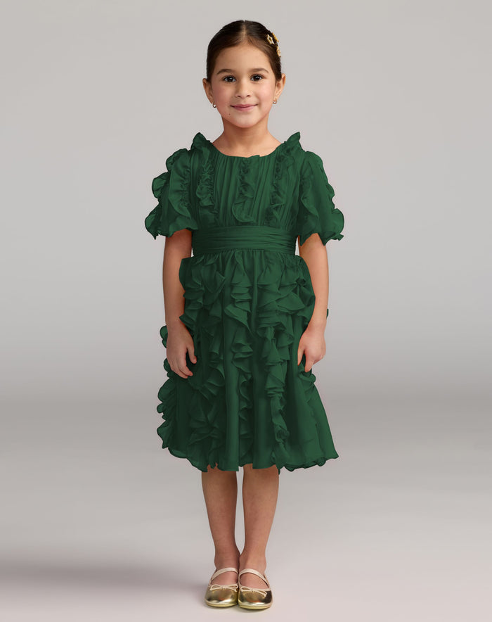 Girls Green Chiffon High Neck Ruffle Dress Mac Duggal